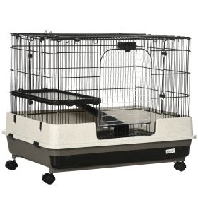 2-Tier Black Small Animal Cage Rabbit Hutch with Wheels Removable Tray Platform Ramp for Bunny Chinchillas Ferret Hedgehog Gerbils