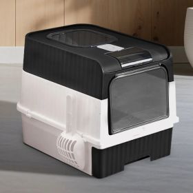 Fully Enclosed Magic Cube Litter Box, Top&Front Entry, Pull-Out Drawer, Anti-Splash Odor Control, Large For Big Cats (Option: BLACK)